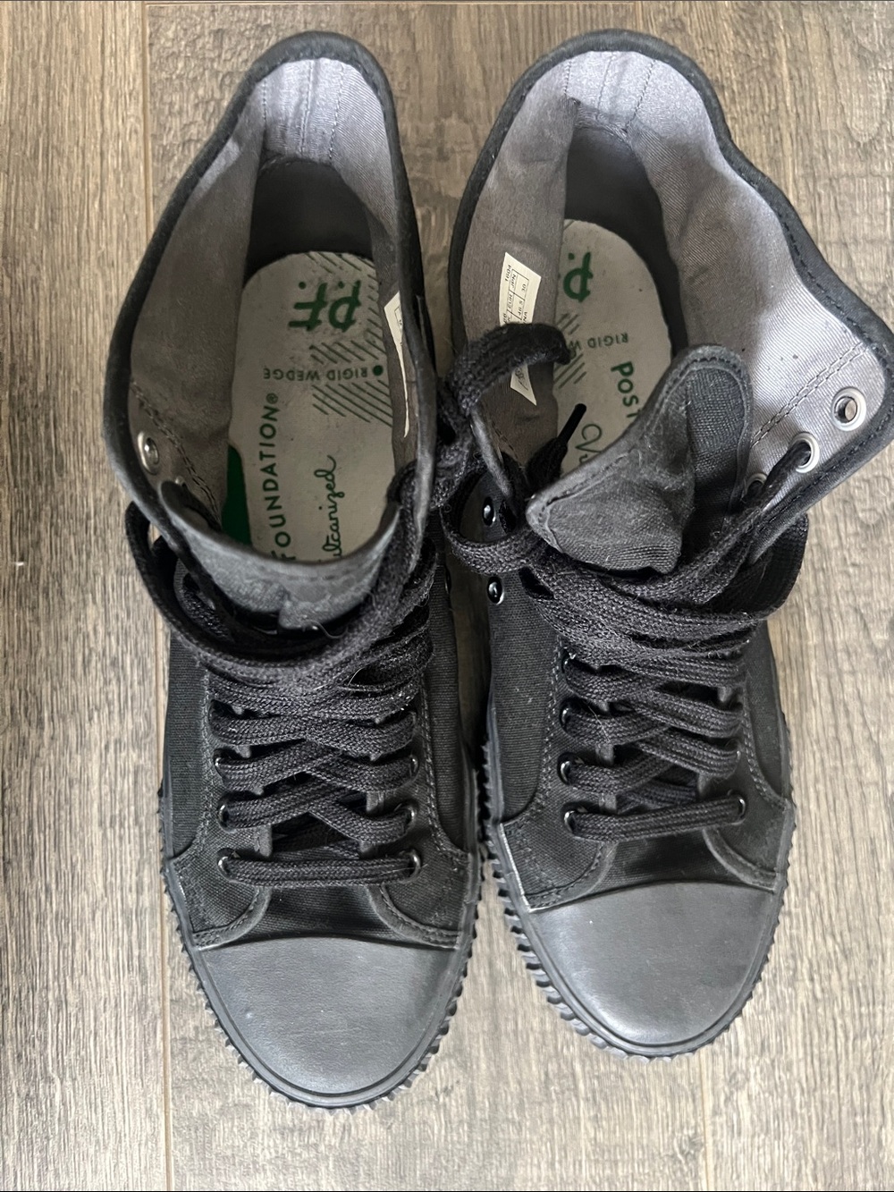 P.F. Flyers Men's Black High-Top Canvas Sneakers with Green Logo Accent - Picture 3 of 5